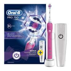 Oral-B Pro 750 3D White, Ηλεκτρική Οδοντόβουρτσα & Δώρο Θήκη Ταξιδιού, Ροζ Χρώμα 1tem