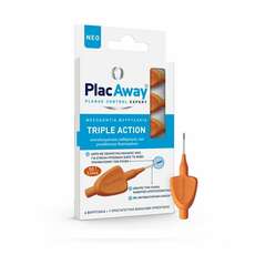 Plac Away Μεσοδόντια Βουρτσάκια Triple Action 0.45mm ISO 1, Πορτοκαλί, 6τεμ
