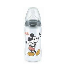 Nuk Πλαστικό Μπιμπερό First Choice Plus Temperature Control Mickey & Minnie Κατά των Κολικών με Θηλή Σιλικόνης 300ml για 6-18 μηνών Γκρι