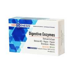 VioGenesis Digestive Enzymes Φόρμουλα πεπτικών ενζύμων με Βεταΐνη, Πεψίνη, Παπαΐνη, Βρομελίνη και Μαστίχα 60 caps