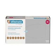 Alfashield Alfa Gloves Εξεταστικά Γάντια Λάτεξ Μέγεθος Medium Λευκό Χρώμα Χωρίς Πούδρα 100 Τεμάχια