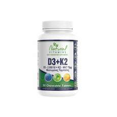 Natural Vitamins D3 2000iu & K2 75μg 50 chewable tabs (Συμπλήρωμα Διατροφής με Βιταμίνη D3 & K2)