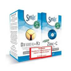 Smile Πακέτο Προσφοράς με D3 5000IU + K2, 60caps & Δώρο Zinc + C, 60caps, 1σετ