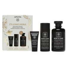 Apivita Men's Care Promo It’s A Man’s World Κρέμα Προσώπου Αντιρυτιδική 50ml + Black Detox Gel Καθαρισμού 50ml + Hair/Body Cleanser Σαμπουάν, Αφρόλουτρο 250ml
