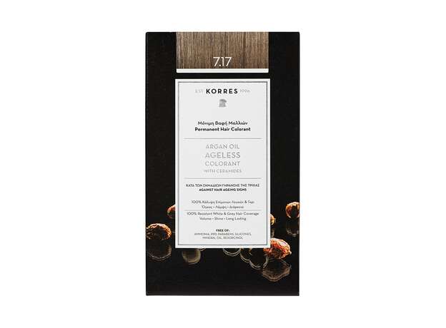 Korres Argan Oil Ageless Colorant Μόνιμη Βαφή Μαλλιών Νο 7.17 Ξανθό Μπεζ 50ml