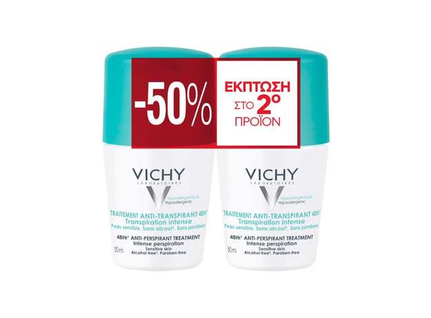 Vichy Déodorant Αποσμητικό Roll-On Anti-Transpirant 48h 50ml + 50ml (-50% στο 2ο)