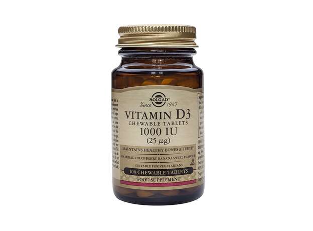 Solgar Vitamin D-3, 1000IU Strawberry-Banana 100μασώμενα δισκία