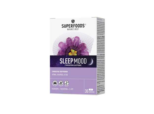 Superfoods Sleep Mood Συμπλήρωμα Διατροφής, για την μείωση της Αϋπνίας, 30 Caps
