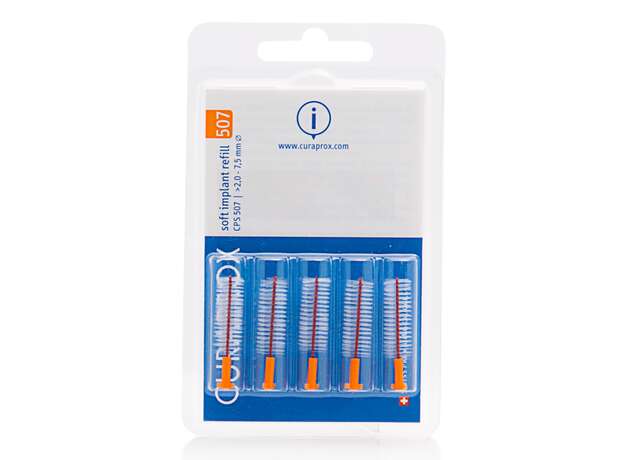 Curaprox Cps 507 Soft Implant, Aνταλλακτικά Μεσοδόντια Βουρτσάκια Πορτοκαλί 5τμχ (για εμφυτεύματα)