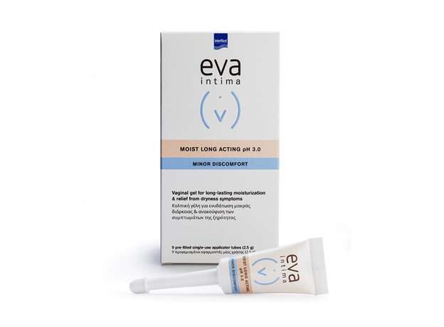 Ιntermed Eva Intima Moist Log Acting pH 3.0 Υγραντική Κολπική Γέλη, 9 Kολπικοί Eφαρμοστές 2,5g