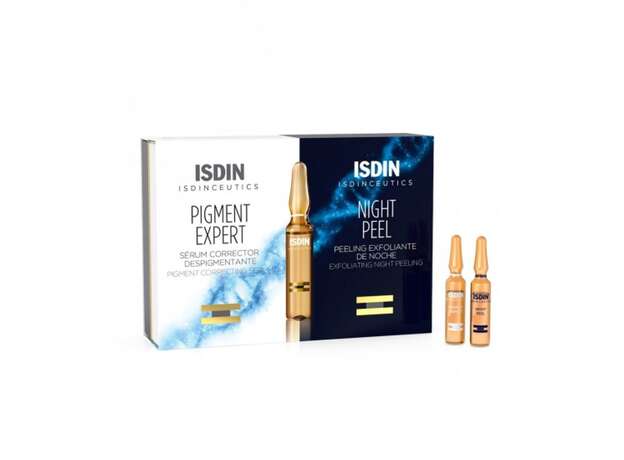 Isdin Pigment Expert & Night Peel (Διορθωτικός Ορός & Απολεπιστικό Peeling Νυκτός σε Αμπούλες) 10 + 10 ampoules x 2ml