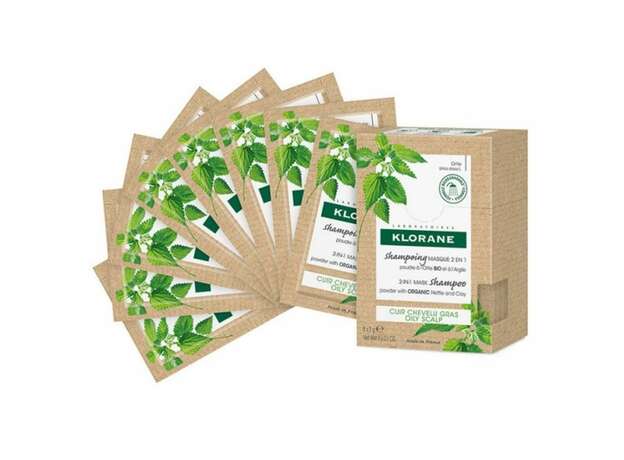 KLORANE Ortie Σαμπουάν Mάσκα 2 σε 1 για Λιπαρά Μαλλιά με Τσουκνίδα 8x3g