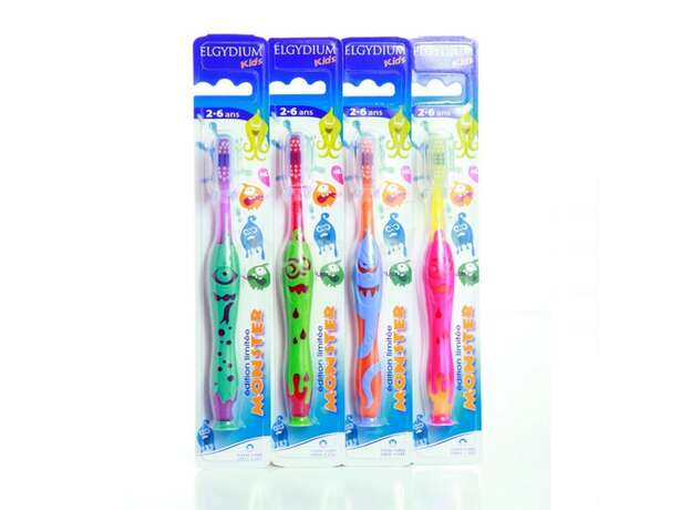 Elgydium Kids Monster Toothbrush, Παιδική Οδοντόβουρτσα 2-6 Ετών Μωβ-Πορτοκαλί