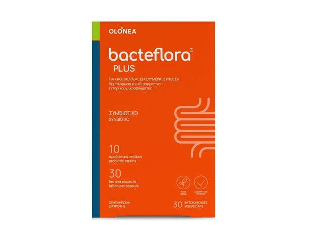 Olonea BacteFlora Plus Συνδυασμός υψηλής συγκέντρωσης Προβιοτικών ευρέως φάσματος & Πρεβιοτικού, 30 vcaps