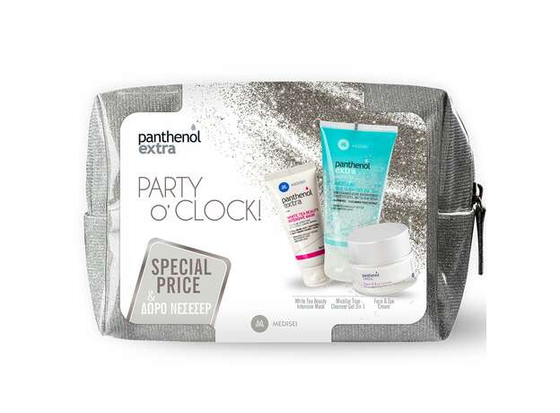 Medisei Panthenol Extra Party O' Clock Face & Eye Cream 50ml, Micellar True Cleancer Gel 3 in 1 150ml & White Tea Beauty Intensive Mask 50ml