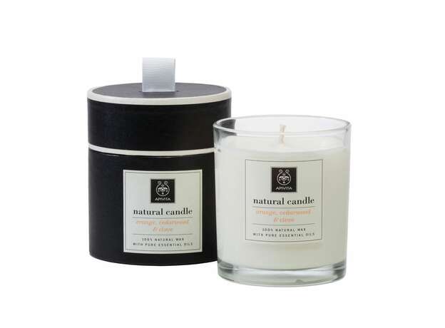 Apivita Natural Candle Orange, Cedarwood & Clove Φυσικό Κερί με αιθέρια έλαια από Πορτοκαλί, Σανδαλόξυλο & Γαρύφαλο, 235g