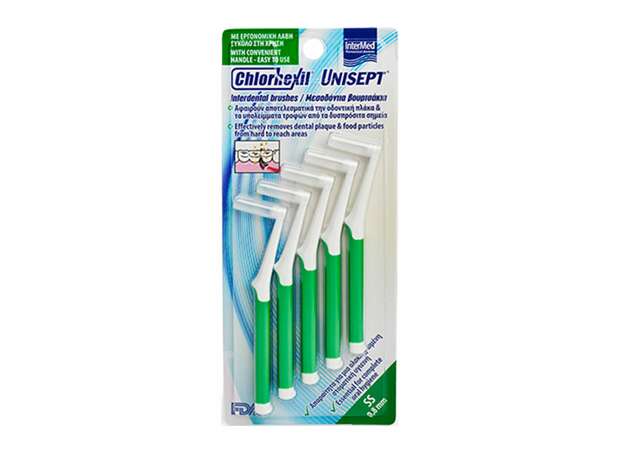 Intermed Chlorhexil Interdental Brushes SS 0,8mm Μεσοδόντια Βουρτσάκια Πράσινα, 5τμχ
