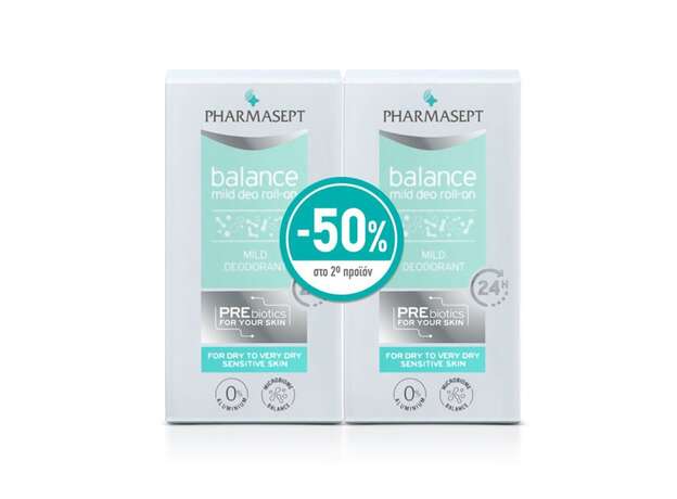 Pharmasept Promo Balance Mild Deo Roll-On 24H Για Ξηρές Επιδερμίδες 50ml+50ml -50% στο 2ο προιόν