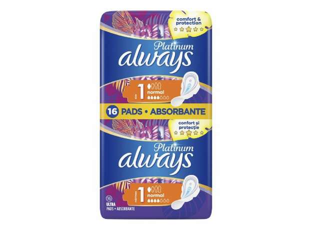Always Duo Pack Platinum Ultra Normal Plus Size 1 Σερβιέτες με Φτερά, 16τεμ
