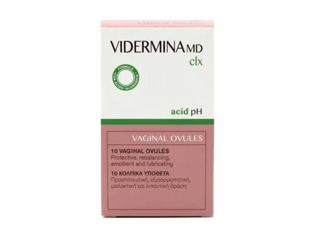 Vidermina CLX Vaginals Ovules Κολπικά Υπόθετα με Μαλακτική, Καταπραϋντική και Εξισορροπιστική Δράση, 10 τεμάχια