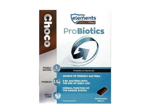 My Elements ChocoVites ProBiotics Συμπλήρωμα Διατροφής Σε Μορφή Σοκολάτας Με Προβιοτικά & D3, 30τμχ