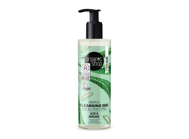 Organic Shop Aloe & Avocado Gentle Cleansing Gel Απαλό Καθαριστικό Τζελ Προσώπου για όλους τους τύπους επιδερμίδας 200ml