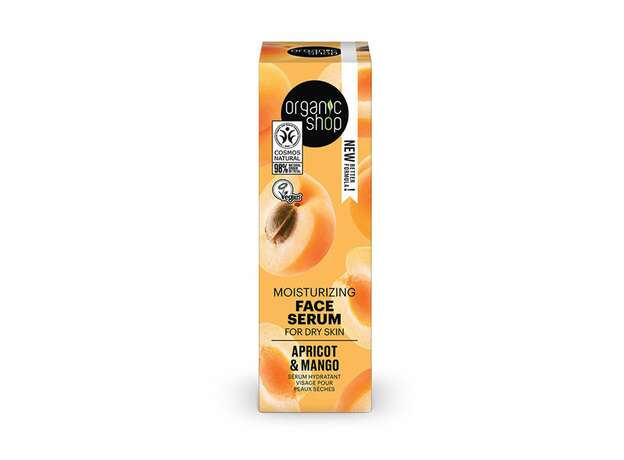 Organic Shop Moisturizing Face Serum for Dry Skin Apricot & Mango-Ενυδατικός Ορός Προσώπου για Ξηρή Επιδερμίδα με Βερίκοκο και Μάνγκο, 30ml