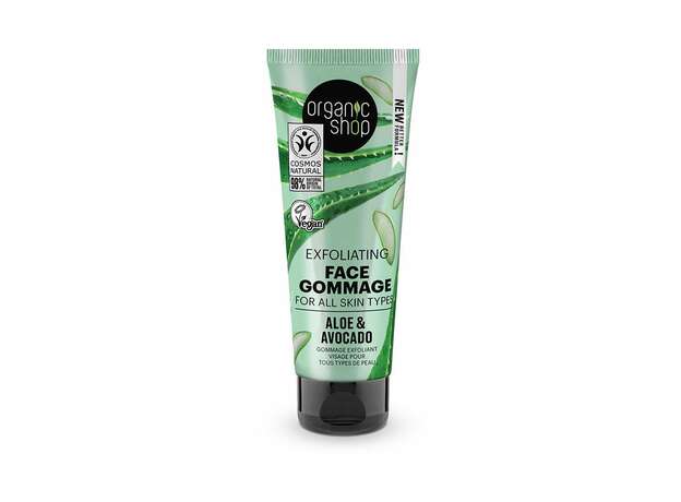 Organic Shop Exfoliating Face Gommage for All Skin Types Avocado & Aloe-Απολεπιστικό Προσώπου για Όλους τους Τύπους Επιδερμίδας με Αβοκάντο & Αλόη, 75ml