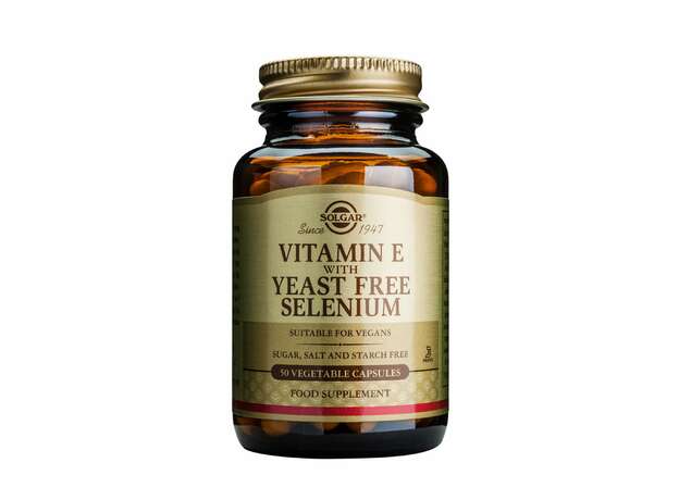 Solgar Vitamin E with Yeast Free Selenium Συμπλήρωμα Διατροφής Βιταμίνη Ε με Σελήνιο - Διαθέτει Αντιοξειδωτικές Ιδιότητες, 50veg.caps