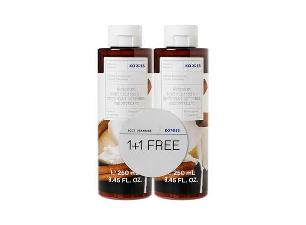 Korres 1+1 Δώρο Πακέτο Προσφοράς Renewing Body Cleanser Vanilla Cinnamon Αφρόλουτρο Gel Βανίλια Κανέλα, 2x250ml