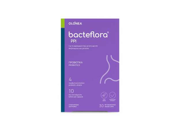 Olonea BacteFlora PPI Προβιοτικό για την Συμπλήρωση & Εξισορρόπηση της Μικροβιακής Χλωρίδας του Εντέρου, 30vcaps
