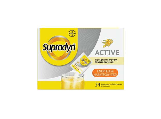 Bayer Supradyn Active Συμπλήρωμα Διατροφής για Ενέργεια & Ηλεκτρολυτική Ισορροπία με Γεύση Πορτοκάλι 24 Sachets