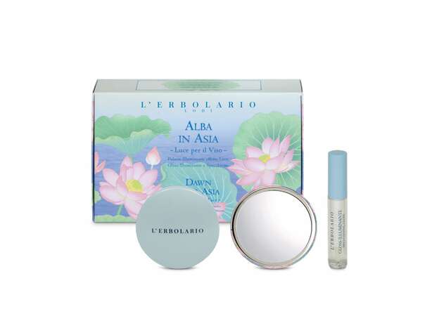 L 'Erbolario Dawn Over Asia Light up the Face Light-Effect Brightening Powder 8.5g, Brightening Gloss 7ml and Pocket Mirror 1tem