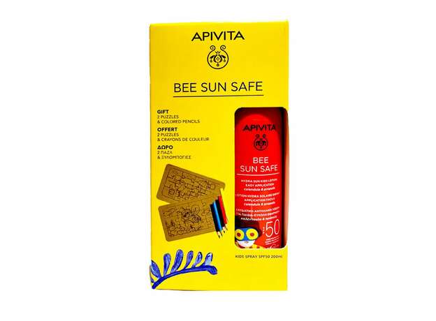 Apivita Promo Bee Sun Safe Pro Παιδική Αντηλιακή Λοσιόν Kids Spray, 200ml & Δώρο Παιδικό Παζλ & Ξυλομπογιές