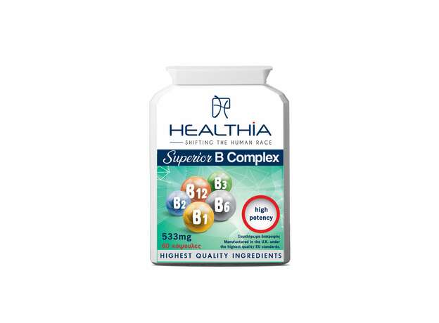 Healthia Superior B Complex 533mg, Συμπλήρωμα Διατροφής με Σύμπλεγμα Βιταμινών Β, 60 caps