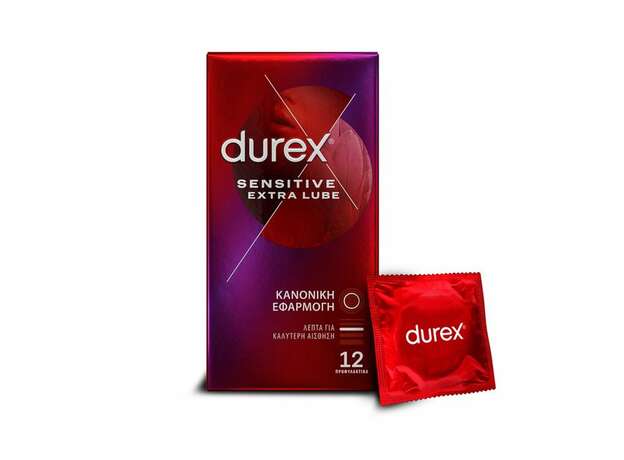 Durex Προφυλακτικά Πολύ Λεπτά Sensitive Έξτρα Λιπαντικό, 12τεμ