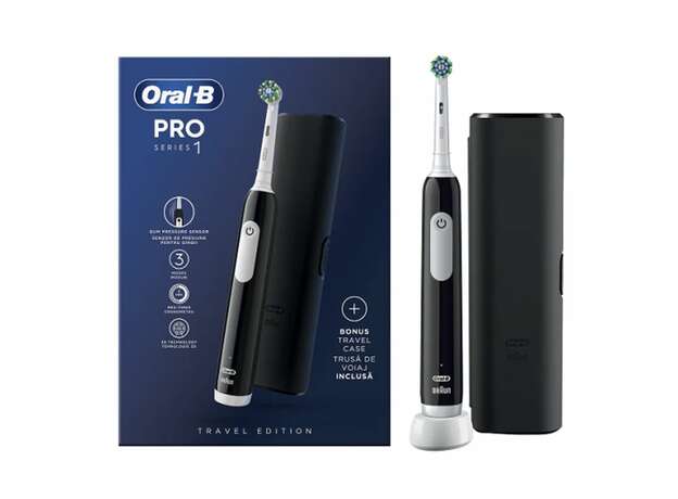 Oral-B Pro Series 1 Electric Toothbrush Black & Travel Case Ηλεκτρική Οδοντόβουρτσα Mαύρη & Θήκη Ταξιδίου, 1τεμ
