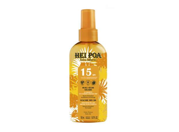 Hei Poa Monoi Oil Tiare SPF15 Ξηρό Αδιάβροχο Αντηλιακό Λάδι Monoi, 150ml