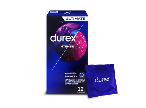 Durex Προφυλακτικά με Κουκίδες, Ραβδώσεις & Διεγερτικό Τζελ Intense Κανονική Εφαρμογή, 12τεμ