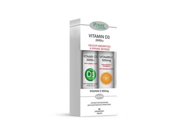 Power Of Nature Vitamin D3 2000iu & Vitamin C 500mg Πορτοκάλι 20 + 20 αναβράζοντα δισκία