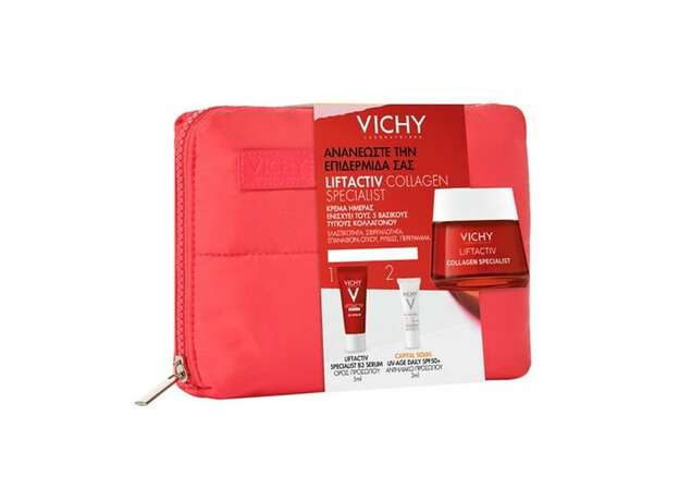 Vichy PROMO PACK Liftactiv Collagen Specialist Κρέμα Ημέρας 50ml, B3 Specialist Serum 5ml, Capital Soleil SPF50+ 3ml & Τσαντάκι 1τμχ.