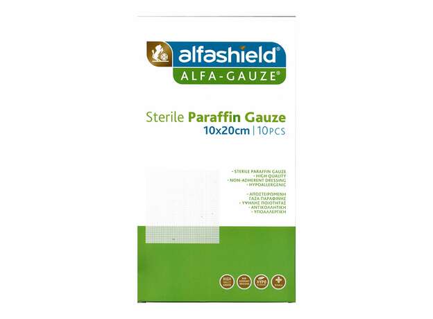 Alfashield Alfa-Gauze Paraffin Αποστειρωμένες Γάζες 10x20cm 10τμχ