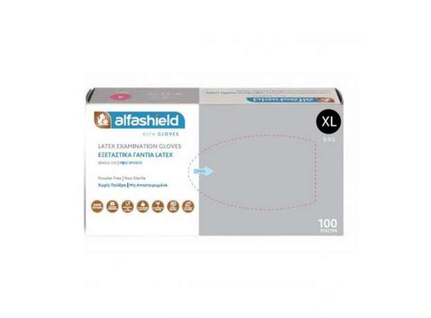 Alfashield Alfa Gloves Εξεταστικά Γάντια Λάτεξ Μέγεθος X-Large Λευκό Χρώμα Χωρίς Πούδρα 100 Τεμάχια