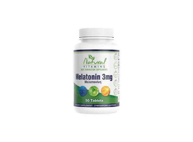 Natural Vitamins Melatonin 3mg (Συμπλήρωμα Διατροφής με Μελατονίνη για Βελτίωση του Ύπνου) 50tabs