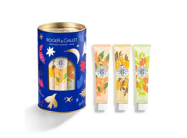 Roger & Gallet Christmas Set Trio περιέχει Κουτί με 3 ευεργετικές κρέμες χεριών  Neroli, Ξύλο Πορτοκαλιάς, Osmanthus 3x 30ml