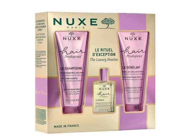 Nuxe Le Rituel D' Exception Promo High Shine Shampoo Σαμπουάν Λάμψης, 200ml, High Shine Conditioner Μαλακτική Κρέμα Λάμψης, 200ml & Pre-Shampoo Nourishing Mask Μάσκα Θρέψης Πριν το Σαμπουάν με Εκχύλισμα Ελαίου Ροζ Καμέλιας, 30ml, 1σετ