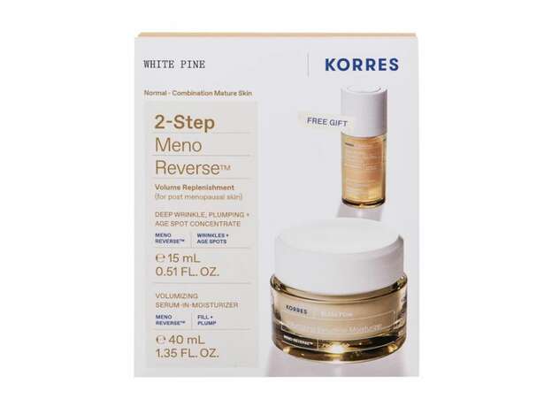 Korres Promo White Pine 2-Step Meno Reverse Λευκή Πεύκη Αναπλήρωση Όγκου με Volumizing Serum-in-Moisturizer Κρέμα Ημέρας, 40ml & Δώρο Deep Wrinkle Plumping + Age Spot Ορός Προσώπου, 15ml, 1σετ