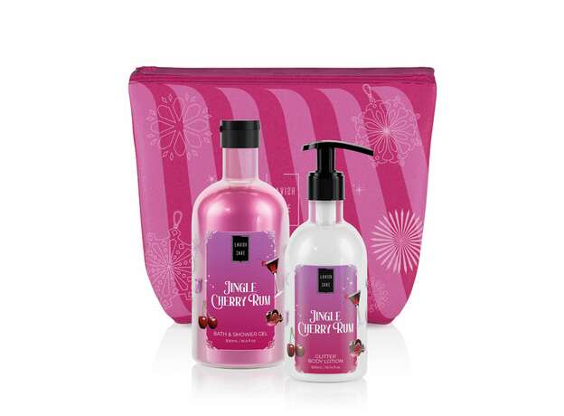 Lavish Care Jingle Cherry Rum Christmas Bag Set Bath /Shower Gel 500ml  & Glitter Body Lotion 300ml