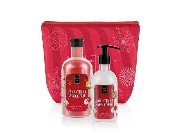 Lavish Care – Holly Jolly Apple Pie Christmas Bag Set Bath /Shower Gel 500ml & Glitter Body Lotion 300ml