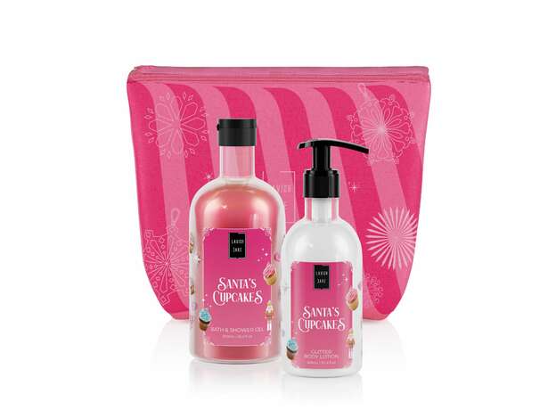 LAVISH CARE Santa’s Cupcakes Christmas Set Bath & Shower Gel 500mL & Glitter Body Lotion 300mL